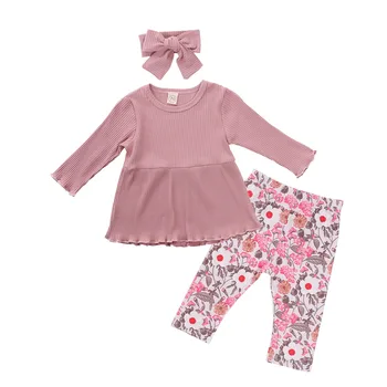 1-4Years Otrok Baby Dekleta z Dolgimi rokavi top + cvetlični hlače Obleko Določa Jeseni otroci obleko Set