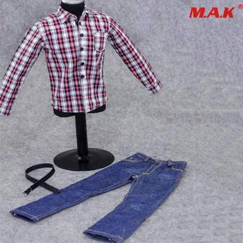 1/6 obseg moški človek fant športna oblačila model igrače rdeče belo kariran srajco modre jeans hlače za 12