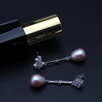 2018 Moda dolgo pearl stud Uhani Vroče Prodajo 925 sterling srebrni Nakit z Naravnimi sladkovodnih črni biser uhani