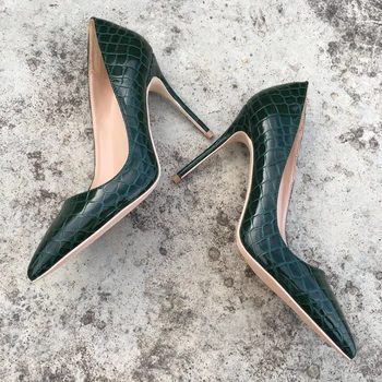 2018 nove zelene barve, velikost 35-43 visoko peto lady črpalk, plitvih konicami prstov OL ženska, čevlji slip-on PU usnje poročni čevlji