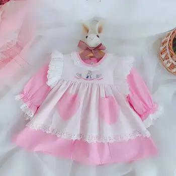 2019Autumn Dekleta Bombaž Starinsko Ročno izdelane francoski Vezenje Smocking Obleka fant, Dolg Rokav Obleka Outwear otroci obleke za dekleta