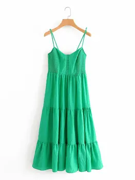 2020 Poletje Novo Lepljena zelena Dungaree strape Obleko zaraing-slog za vadiming sheining Sukienka Boho ženske obleke Az9825