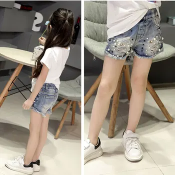 2020 Pomlad in poletje nova dekleta traper hlače korejski otroci divje oprati zdrobljen flash robu vroče hlače