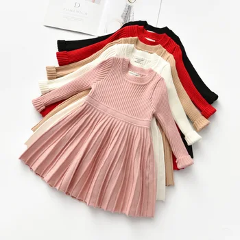 2020 Pomlad Moda Baby Dekleta Oblačenja Dolgimi Rokavi, Rebraste Pulover Obleko za Dekleta Rojstni dan Obleko Otroka Oblačila Otroci Dekle Obleko
