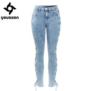 2134 Youaxon Novo Čipke Jeans Ženska, Plus Velikost Stretchy Denim Skinny Hlače Hlače Za Ženske Jeans
