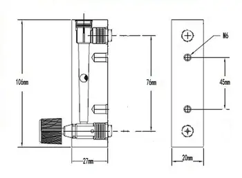 25-600 ml/min (za 0,1-2 L/min Potisnite V Fit 6-10 mm zunanji premer Cevi Akril LZM-6T Plošča CO2 Plina Rotameter Z Ventilom