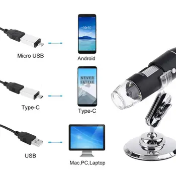 3-v-1 1600X USB Mikroskop OSX, Windows PC Tipa C Mikro-USB Mobilni Telefon Lupo Dropshipping