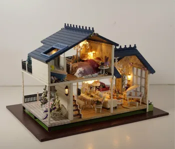 32 cm DIY LED Luči Sivke Lesene diy lutke diy lutka hiša miniaturni lutke pohištvo Komplet smešno otroci ostanejo doma Igrače