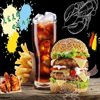3D Ozadje Ročno Poslikane Hamburger Restavraciji Hitre Hrane Ozadju Stensko Slikarstvo, Fotografija Stenske Freske De Papel Parede 3D Paisagem