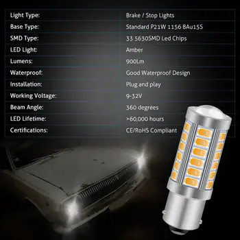 4pcs BAU15S 7507 1156PY PY21W 900 Lumnov Super Svetla LED Obrnite Rep Zavora Ustavi Opozorilne Luči Sijalka 5630 33-SMD Amber