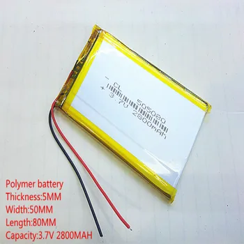 5pcs Polimer baterija 2800 mah 3,7 V 505080 pametni dom MP3 zvočniki Li-ionska baterija za dvr,GPS,mp3,mp4,mobitel,zvočnike