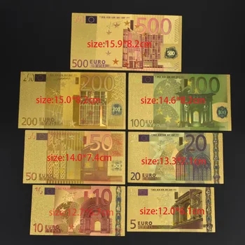 7PCS Euro Zlato Folijo Bankovcev Spominski Opombe Dekoracijo 5 10 20 50 100 200 500 EUR pozlačeni EUR Zbirka