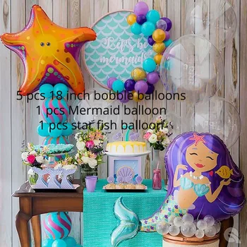 7pcs morska deklica zvezdo ribe folija baloni bobble jasno baloni za rojstni dan dekoracijo sirena party baby tuš morske živali