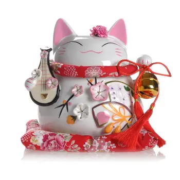 8 Inch Maneki-Neko Keramični Kitajski Srečen Mačka Beckoning Fortune Mačka Figurice Lucky Charm Denar Polje Home Dekoracijo Orn R1914