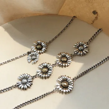 925 funt tajski srebrno zapestnico preprost retro nakit z nišo chrysanthemum za študentsko ženski rojstni dan darila na debelo