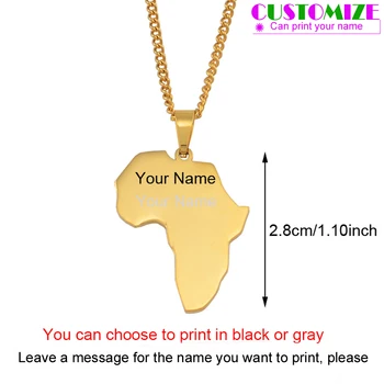 Anniyo Prilagodite Ime Afriki Zemljevid Ogrlice Ženske, Dekleta,Zlata Barva Nerjavnega Jekla Besedilo Po Meri Ponosni Afriške Ornament #055521