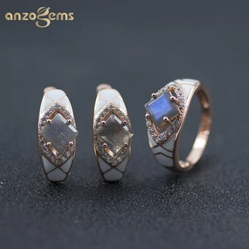 Anzogems naravnih labradorite nakit sklopov pravi 925 sterling srebro emajl uhani prstan gemstone nakit za ženske, darilo 2020