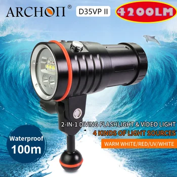 ARCHON D35VP II 4200lm potop fotografija svetlobe potapljanje razsvetljave svetilke 18650 Li-ion testo, potapljaške luči, Video Lučka+Rdeča+UV+Spot svetilka