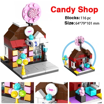 Arhitektura Mini Street View gradniki Trgovina Trgovina Hiši Model DIY Mini Opeke Številke Igrače za otroke darilo