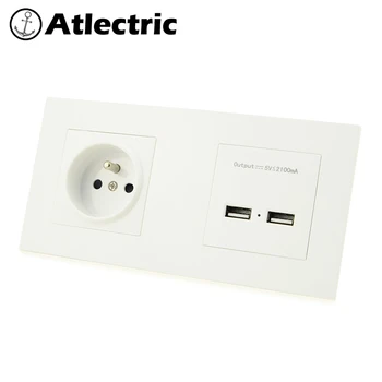 Atlectric FR Standardni Vtič Dvojno Polnjenje prek kabla USB Vrata Koaksialni Priključek Moč Zidno Električno Vtičnico Plastično Ploščo