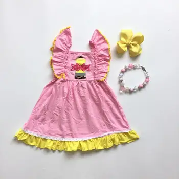 Baby dekleta poletje obleko otroci nazaj v šolo obleko svinčnik tiskanja obleko otroci majhni roza obleko mathing dodatki