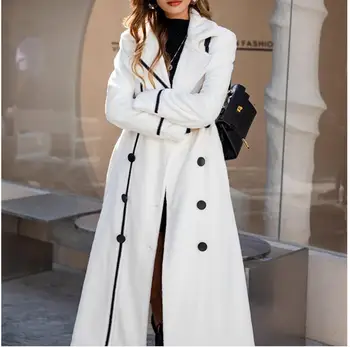 Bela moda kašmir plašč ženske dvojno zapenjanje slim Anglija slog pozimi elegantni dolgi suknji
