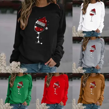 BLING Božič print majica s kratkimi rokavi Ženske Priložnostne Božič Sweatshirts Toplotne Crewneck Dolg Rokav T-Majice Svoboden charli damelio F4