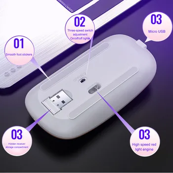 Bluetooth Dual-Mode +2.4 G Miške Za Polnjenje Izključite Tihi Svetleče Led Fantje In Dekleta, Igre Na Srečo Urad Wireless Mouse