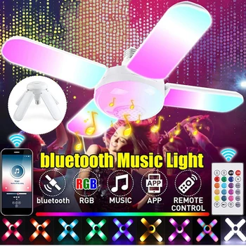Bluetooth Zvočnik LED Glasba Žarnice E27 Stranka Luči Spalnica Smart Stropni Ventilator Luč Leaf Svetilko z/brez Daljinskega Nadzora