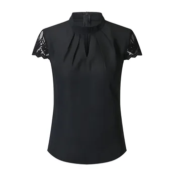 Bluze 5XL plus velikost Bluzo Ženske Seksi Šifon Belo Srajco Priložnostne Votlih Kratek Rokav Splice Čipke Obreži Zgoraj Bluzo Shirts7 L2