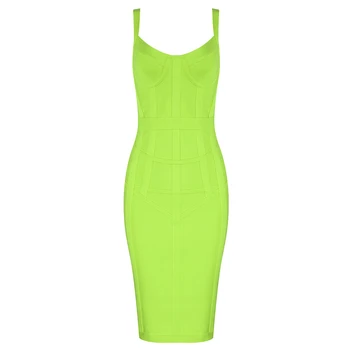 Brezplačna Dostava Vroče Prodaje Seksi Dame V Vratu Rumena Zelena Povoj Obleko 2020 Nov Prihod Moda Stranka Obleko Vestido