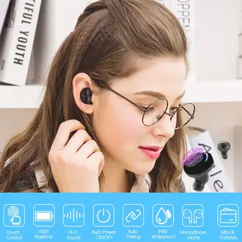 C5 TWS Bluetooth 5.0 Slušalke IPX8 Nepremočljiva Stereo Hi-Fi Zvok Res Brezžični Čepkov Touch kontrole z 3500mAh Polnjenje primeru