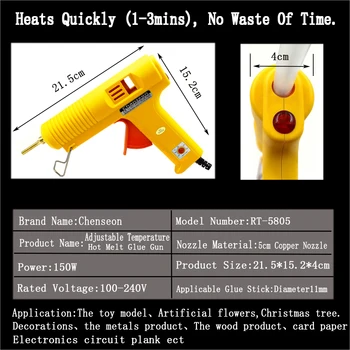 Chanseon 150W EU/ZDA Plug termoplastična Lepila Pištolo 11 mm Smart Nastavljiva Temperatura Neobvezno Baker Šoba Obrti DIY Lepilo Pištole
