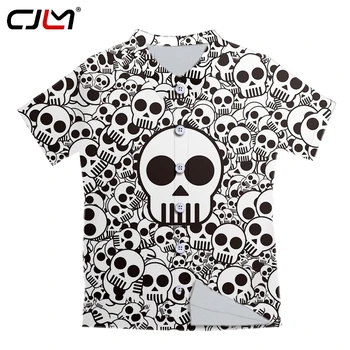 CJLM Havajske Srajce Poletje Slog Moških Kratek Rokav Črna bela lobanja Majica Fashion 3D Tiskanja Luksuzni Harajuku Hipster