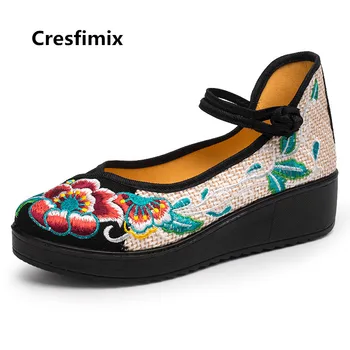 Cresfimix chaussures pour femmes ženske srčkan višina povečala vezenje plesne čevlje lady retro sladko udobne čevlje, a3577b