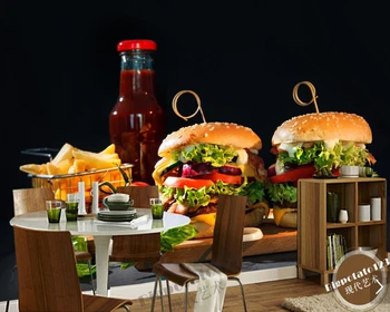 De Papel pared Hitro hrano Hamburger Zelenjave Hrane 3d ozadje,dnevna soba, kuhinja restavracija s hitro prehrano trgovina papir doma dekor