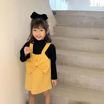 Dekleta Jeseni Naramnice Obleko 2020 Nov Slog in Modi, Otrok je Velik Lok Modni Telovnik DressLittle Dekle Priložnostne Princesa Obleko