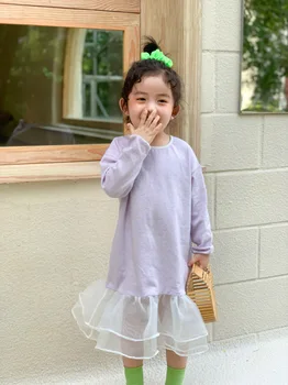 Dekleta Obleko Jeseni Leta 2020 Novo Otrok Dolg Rokav Bombaž Šivanje Princesa Obleke Malčka Otroci Moda Trumper Mrežasto Obleko