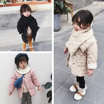 Dekleta Pozimi moda polar runo zgostitev enotni-zapenjanje dolge plašče s neckerchief otroci toplo dolge jakne outwear oblačila