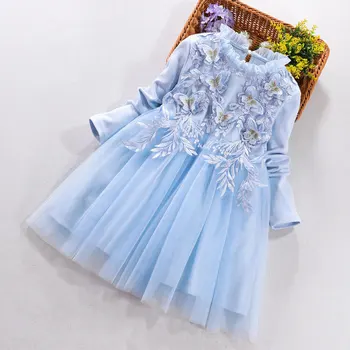 Dekleta princesa Obleko 2020 Jeseni, Pozimi Elegantno Dekle Otroci Dolg Rokav Roza Modra Obleka rojstni dan, Božič Otroci Oblačila