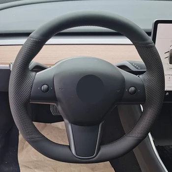 DIY Ročno Šivanje Avto Volan Kritje Antilop Usnja Krave Volant Pletenic na volanu Za Tesla Model 3 2017 2018 2019