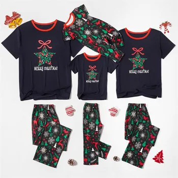 Družina se Ujemanje Božičnih Pižamo bo Ustrezala Moških, Žensk, Otrok, Dojenček, Kratek Rokav Xmas Tree Sneg Tiskanja Sleepwear Starš-otrok Oblačila