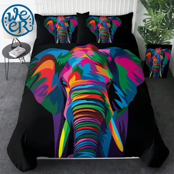 Duhovno Slon z Weer Posteljnina Nabor Akvarel Art Rjuhe Kritje Pisane Živali Postelje Set za Odrasle Bedclothes 3-Kos