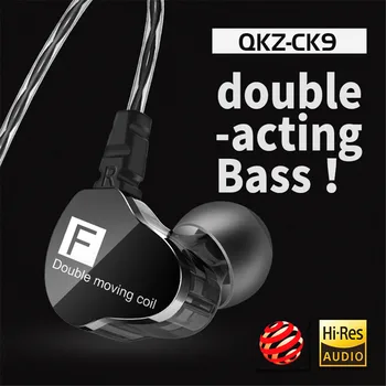 Dvojno Moving Coil Heavy Bass HiFi Mikrofon V uho Športne Slušalke za iPhone, Samsung Univerzalni Telefonske Slušalke QKZ CK9