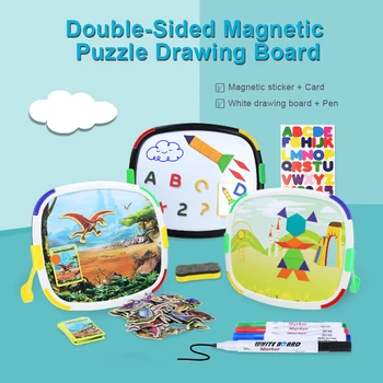 Dvojno Stranicami Magnetne Puzzle Risalno Desko Geometrijske Dinozaver Kognitivne Puzzle Kolorit Odbora Izobraževalne Igrače za Otroke Darilo