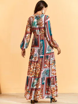 Elegantno Tiskanje Muslimansko Obleko Ženske Poletje Boho Naguban Vestidos Maroški tam kaftan Islamska Oblačila ZDRUŽENI arabski emirati Turčija Dubaj Musulman Abaya