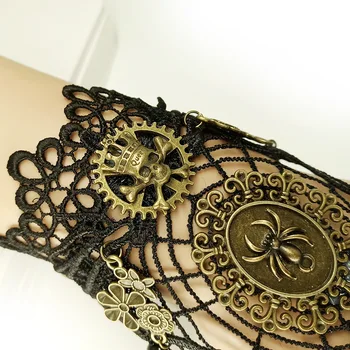 Evro-Ameriški stil retro moda Ustvarjalnost Zapestnica spider web Črne Čipke dama rokavice Halloween dodatki