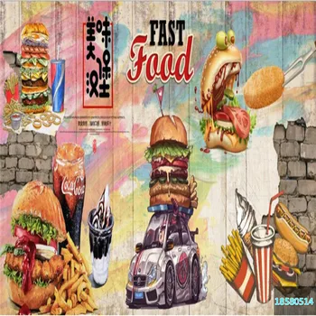 Evropski in Ameriški Burgerje Grafiti Ozadju 3D Zidana Ozadje Retro Fast Food Restavracijo, Bar s Prigrizki Decor Stene Papirja 3D