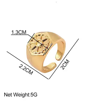 Flatfoosie 2021 Novo Vklesan Mala Marjetica Cvet Obroči za Ženske Gold Brass Geometrijsko Odprti Obroči Koreja Moda Poročni Nakit Darilo