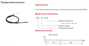 GEYA NTC Tipalo Temperature Odkrivanje Sonda Nepremočljiva Senzor za Temperaturo Rele GRW8 0,5 m 1m 2m 3m 5m samo Senzor